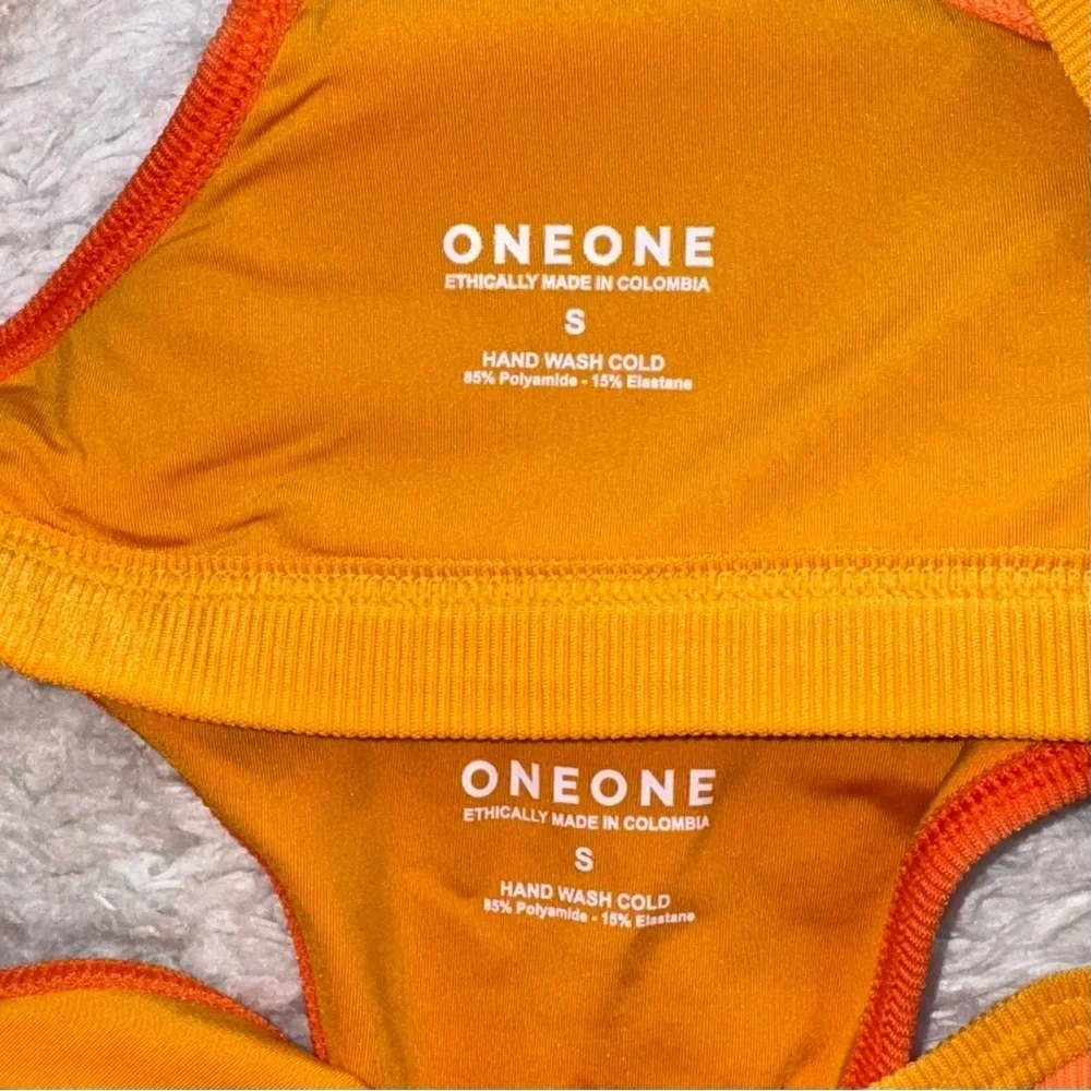 NWT OneOne Swimwear Bikini Set Cairo Orange Red Ribbed Jenna Maddie Small New